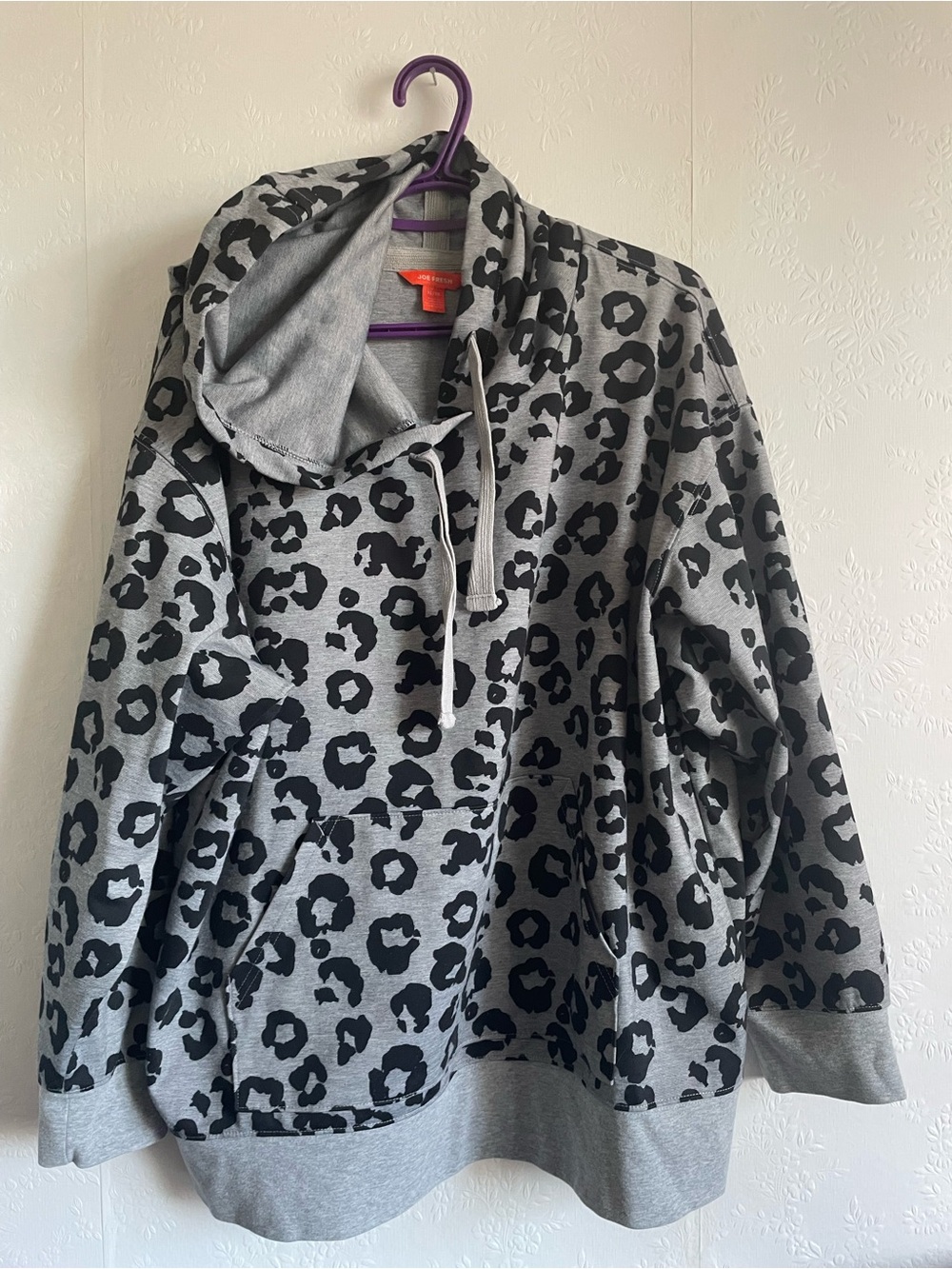 🎁3/30 Joe Fresh Grey & Black Leopard Print Teddy Hoodie Jacket